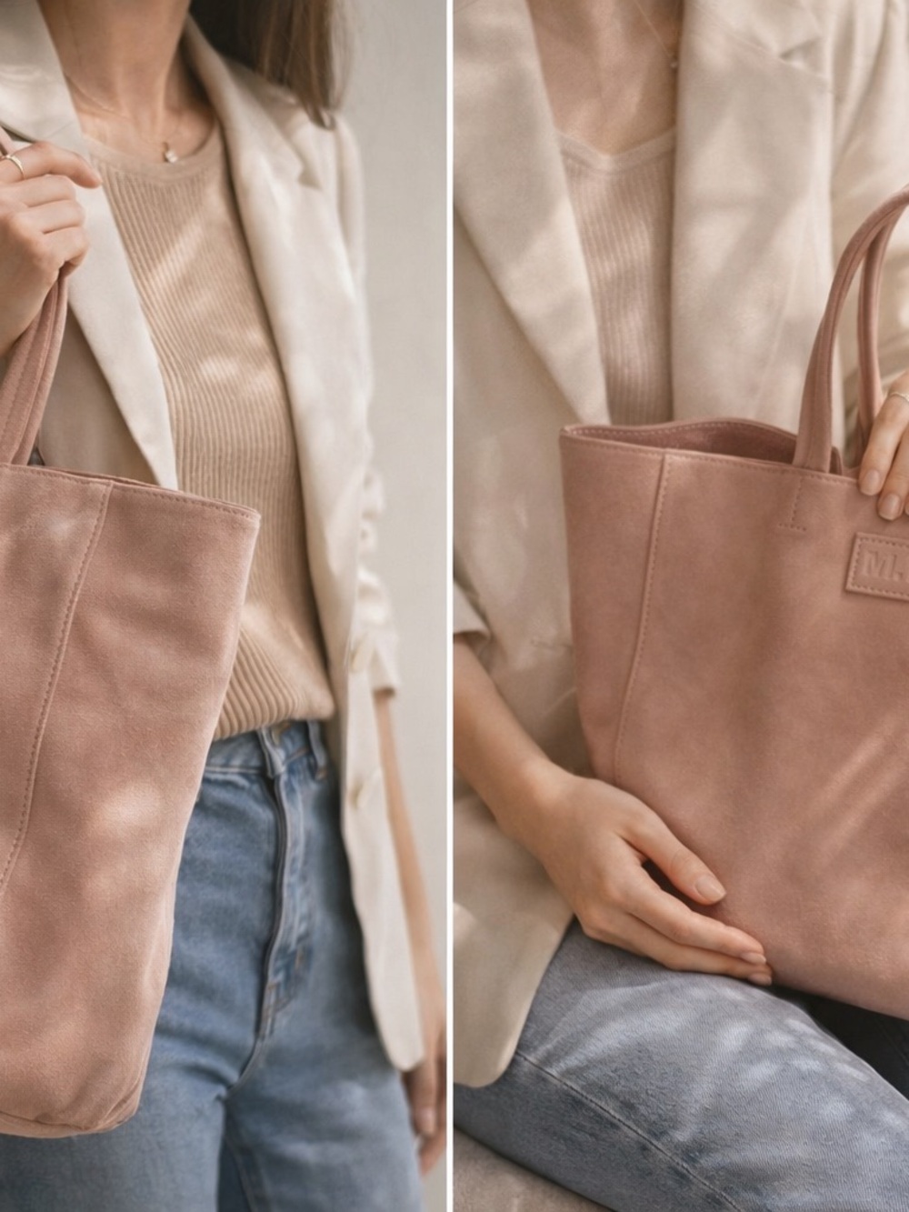 M.I.L.A Blush Pink Suede Tote Bag Large Minimalist Luxury Everyday Work Travel